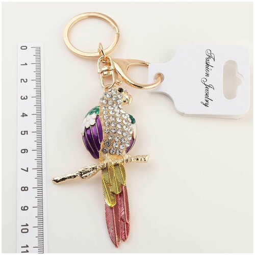 Брелок-попугай для ключей, Fashion Jewerly, металлический со стразами, 1 шт