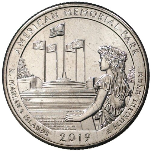 (047s) Монета США 2019 год 25 центов Американский мемориальный парк Медь-Никель UNC