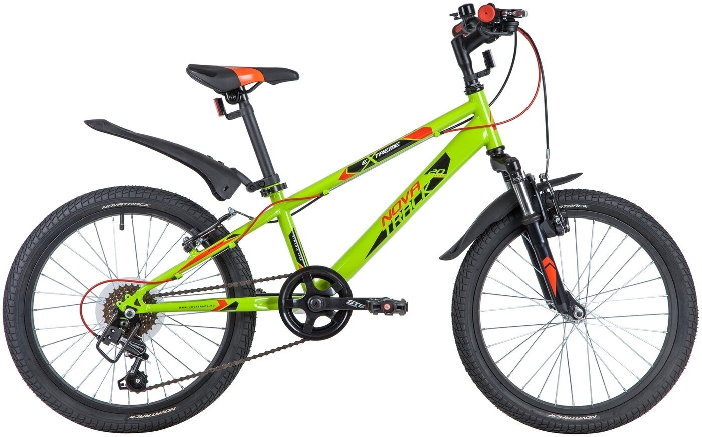 Велосипед NOVATRACK 20" EXTREME 6. V зеленый, сталь, 6 скор, Shimano TY21/Microshift TS38, V- brake тор