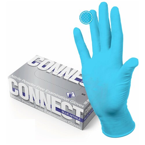 Перчатки смотровые нитриловые CONNECT, голубые, 50 пар (100 штук), размер M (средние) /Квант продажи 1 ед./