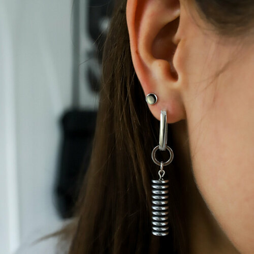 Серьги с подвесками Hitrospletenia, гематит, серебристый