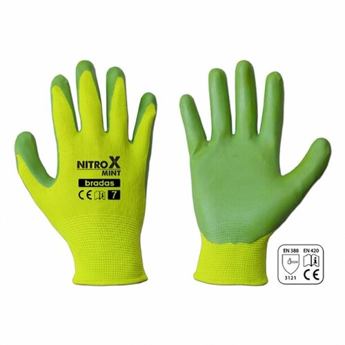 Перчатки садовые NITROX MINT с нитрилом зеленые размер 7 Bradas перчатки садовые с нитрилом размер l зеленые