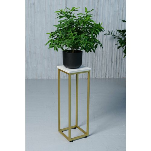 Подставка для цветов напольная металлическая лофт 60см золотая, выбеленное дерево