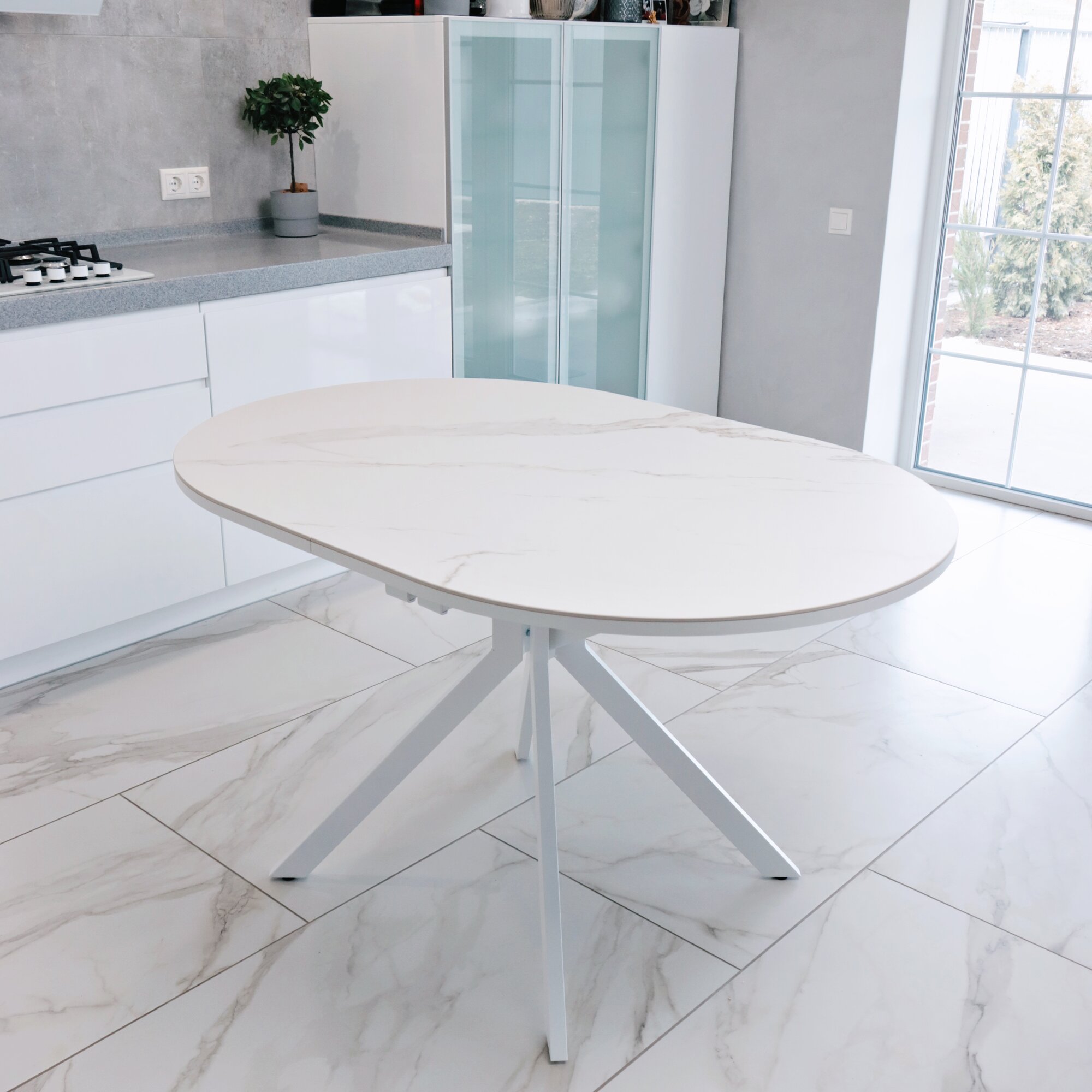 фото Стол кухонный обеденный раскладной керамический овальный антивандальный