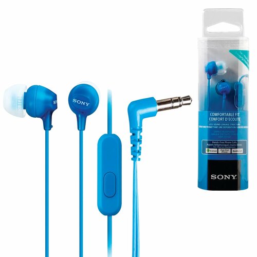Sony MDR-EX15AP Проводные наушники с микрофоном и кнопкой для ответа , mini jack 3.5 mm , / blue синий