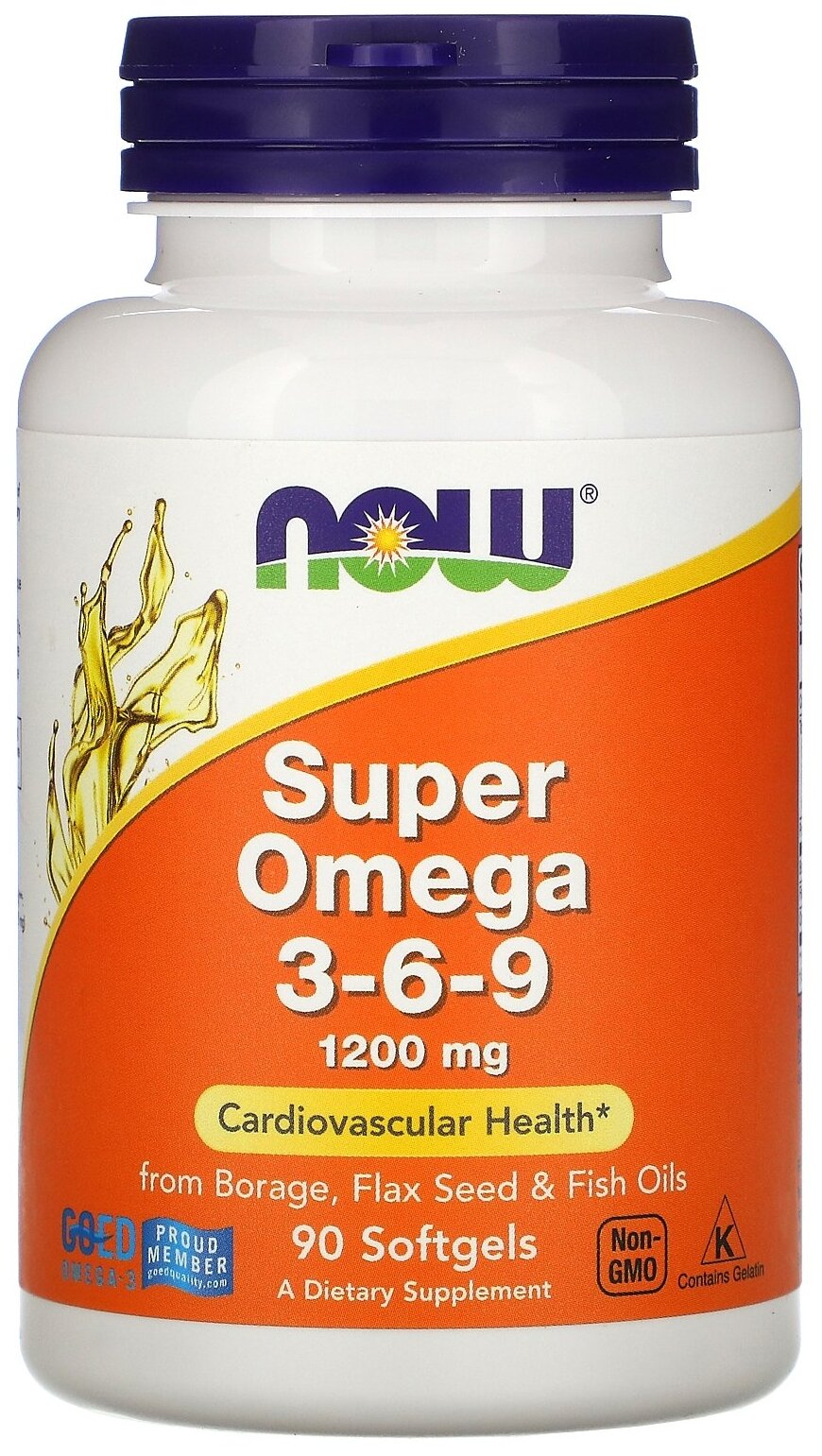 Омега 3-6-9, NOW Super Omega 3-6-9, 90 мягких капсул, Витамины для иммунитета, для сердца и сосудов — фото 1