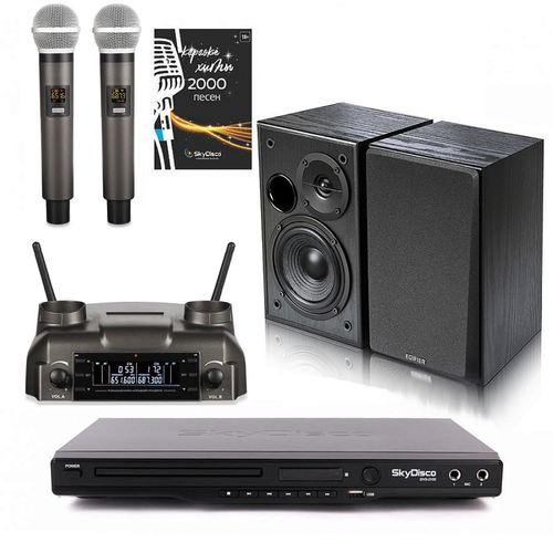 Комплект караоке для дома SkyDisco Karaoke Home Set 3EDIFIER R1100 приставка с баллами микрофоны диск 2000 песен 49632₽