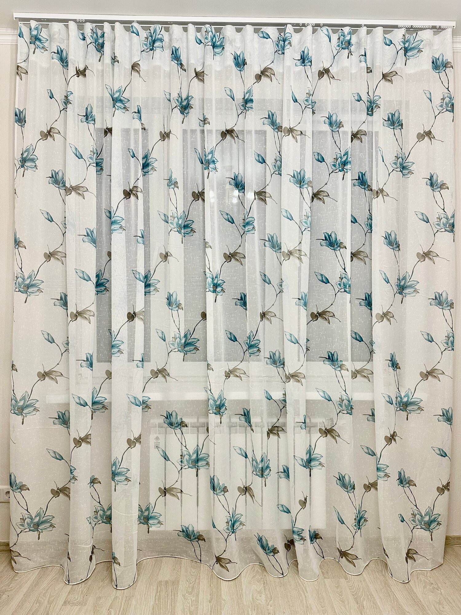 Тюль лён Elltextile Лилия 400 х 260 см.-1шт. Бирюзовый.