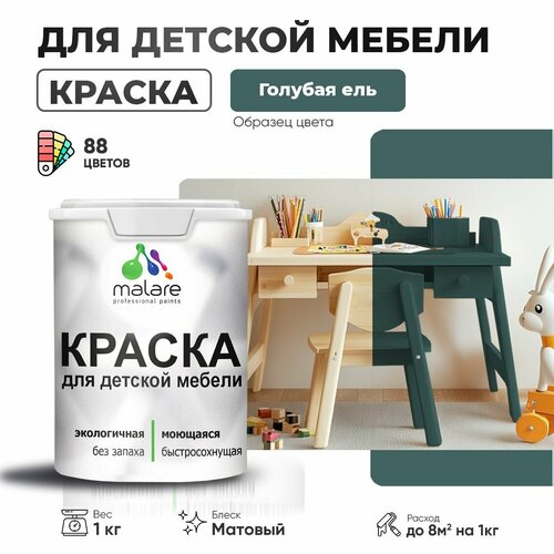фото Краска акриловая (ак) malare для детской мебели матовая голубая ель 1 кг