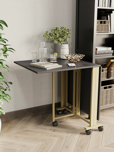 Изображение товара Стол-книжка для кухни и гостиной раскладной узкий компактный KM LOFT золотой/черный