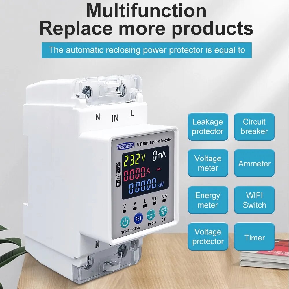 TOMZN TOMPD-63SW WiFi Умный выключатель 63A, NO WIFI TOMPD-63S — фото 1
