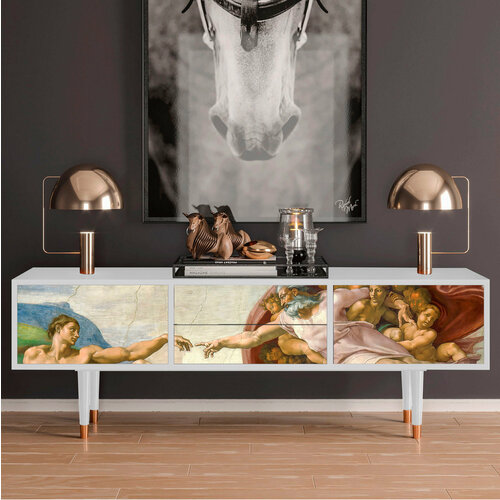 ТВ-Тумба - STORYZ - T4 The Creation of Adam by Michelangelo, Размер - 170 x 59 x 48 см, Цвет корпуса - , Белый