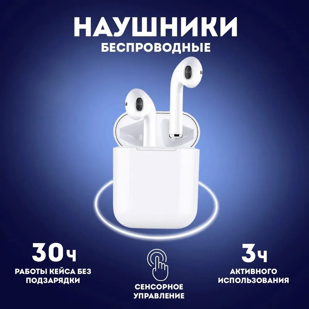 Беспроводные наушники TWS i12 с зарядным кейсом и микрофоном