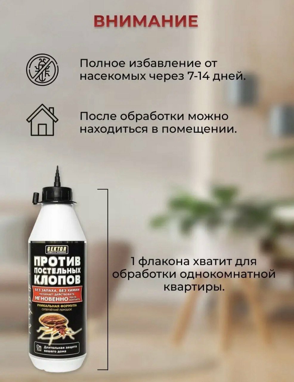 Средство против постельных клопов порошок Gektor 500 мл — мощная защита вашего дома от незваных гостей
