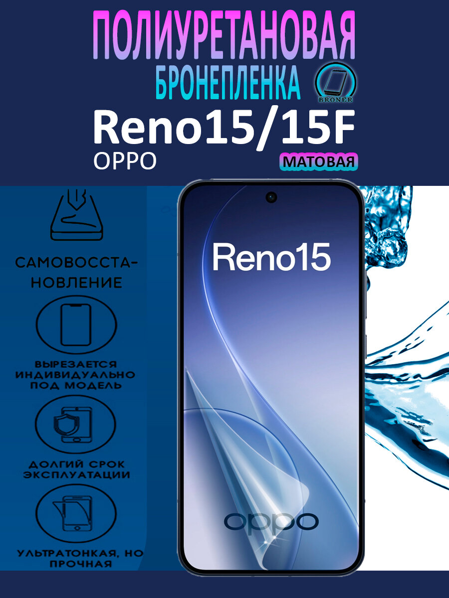 Полиуретановая бронепленка для OPPO Reno15, 15 F / Защитная плёнка на экран, совместима с чехлом, с вырезом под камеру / Глянцевая