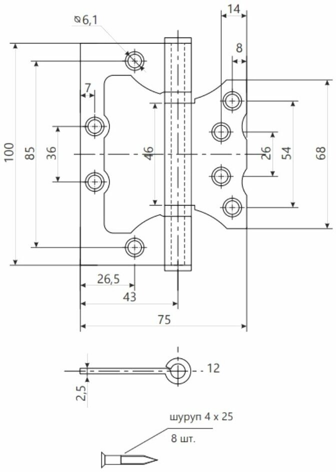 Code Deco Петля накладная 100 х 75 х 2,5-B2-CRM, хром - фотография № 5