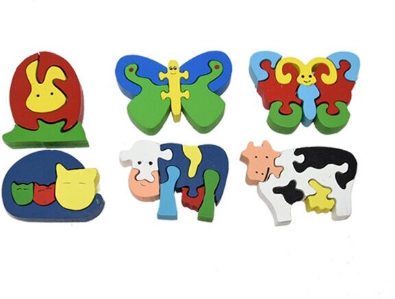 Деревянная игрушка набор из 6 пазлов "Животные" для малышей /Монтессори