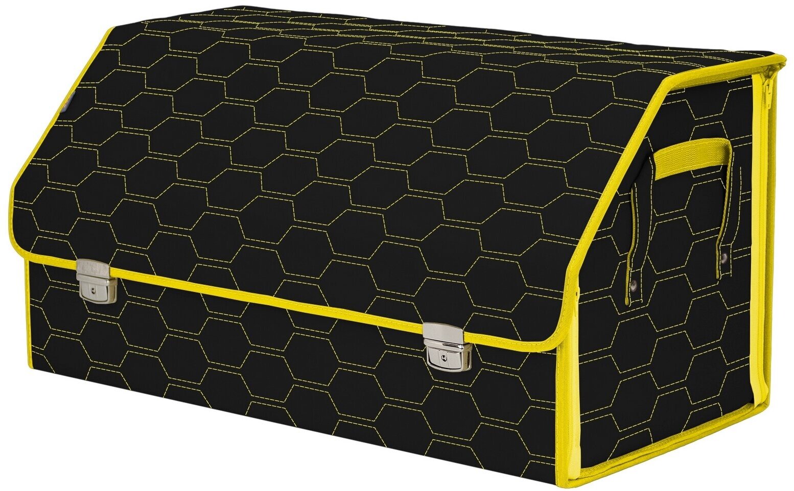 Органайзер-саквояж в багажник "Союз Премиум" (размер XL Plus). Цвет: черный с желтой прострочкой Соты.