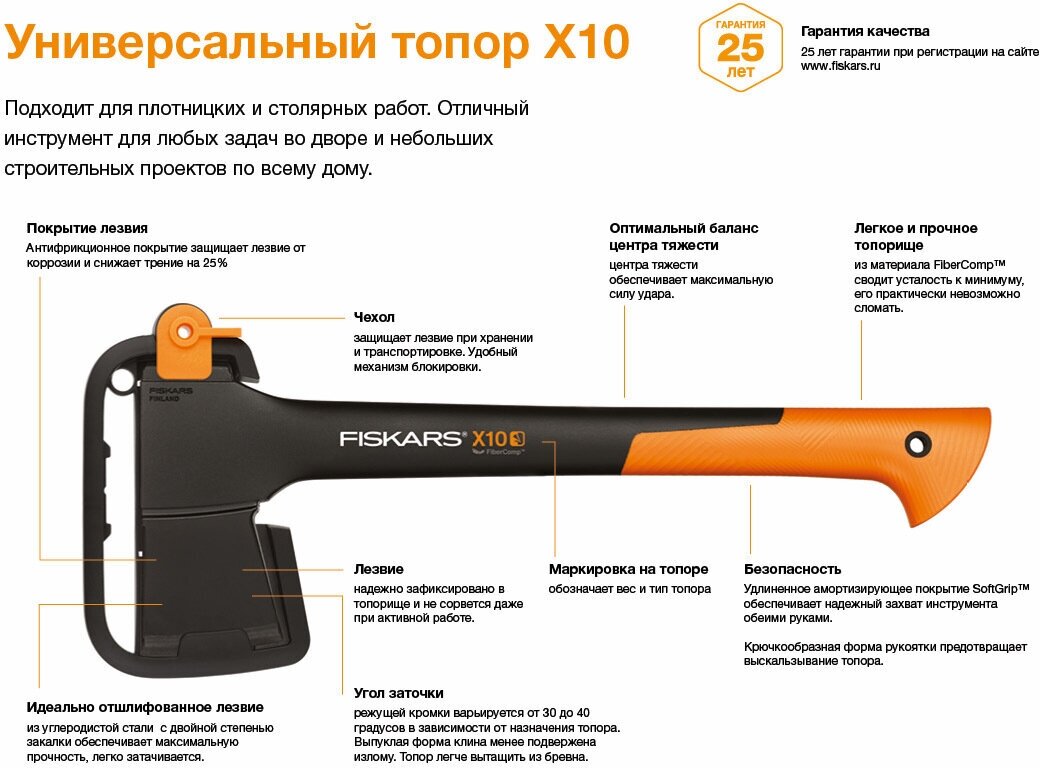 ТОПОР Fiskars X10 - фото №14