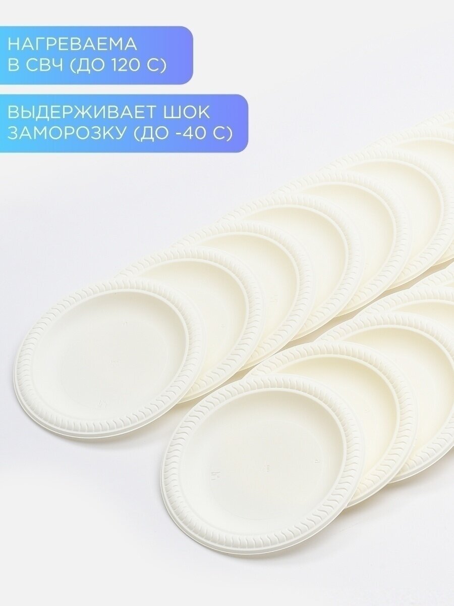 Тарелки одноразовые биоразлагаемые 25 шт., диаметр 23 см, цвет белый - фотография № 5