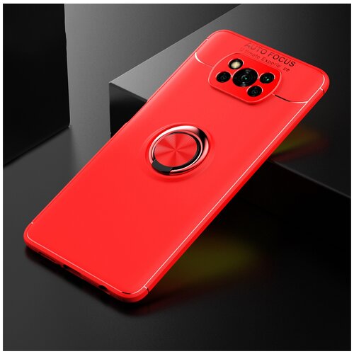 фото Силиконовый матовый чехол для xiaomi poco x3 с встроенным кольцом-подставкой-держателем красный 100gadgets