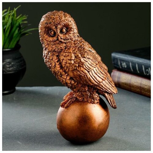 Фигура Сова на шаре состаренная медь 19х9х8см 587₽