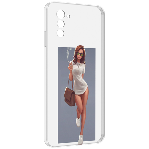 Чехол MyPads девушка-в-белой-футболке женский для UleFone Note 12 / Note 12P задняя-панель-накладка-бампер