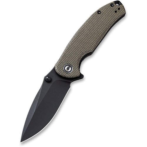 фото Складной туристический нож civivi pintail cpm s35vn steel black stonewashed handle dark green micarta