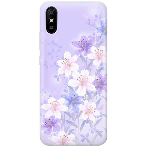 фото Ультратонкий силиконовый чехол-накладка для xiaomi redmi 9a с принтом "лилии на фиолетовом" gosso