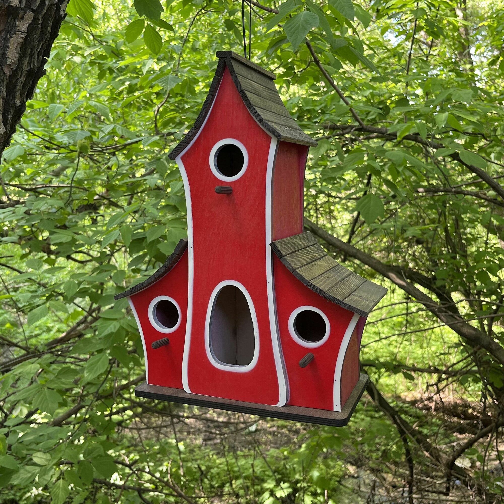 Деревянный скворечник для птиц PinePeak / Кормушка для птиц подвесная для дачи и сада 300х380х150мм