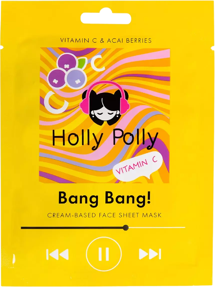 Holly Polly Тканевая маска для лица на кремовой основе Bang Bang! с вит С и Ягодами Асаи витаминная 22 г 1 шт