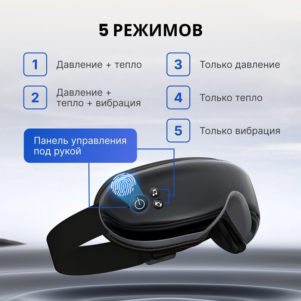 Массажер для глаз электрический RENPHO Eyeris 1 RF-EM001R, беспроводные расслабляющие очки с пультом ДУ, музыка, подогрев, 5 режимов, черный