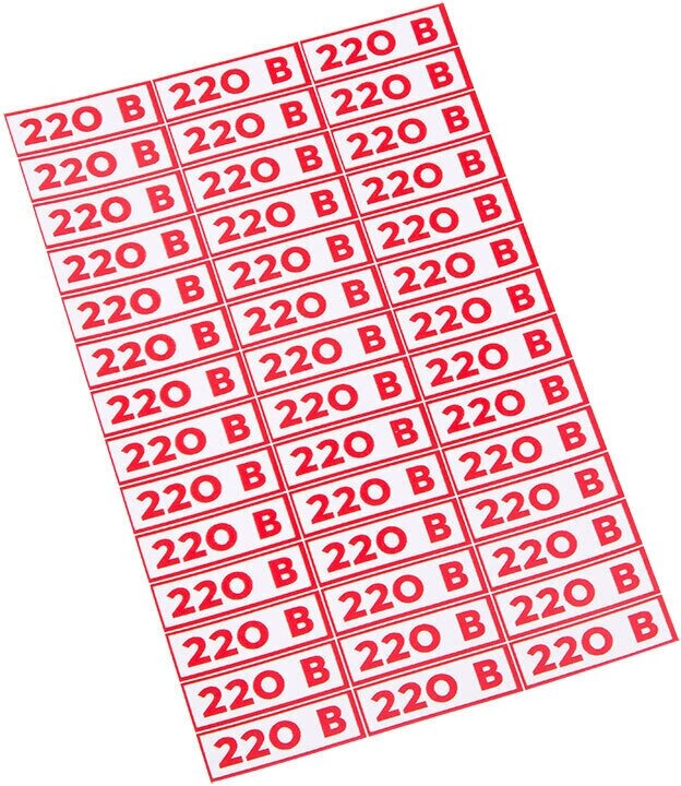 Наклейка из ПВХ: знак электробезопасности "220 В" 10х30 мм (210 шт)