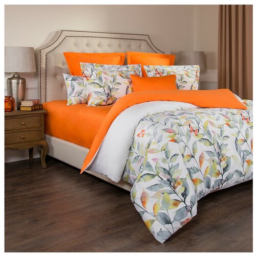 Комплект постельного белья SANTALINO 2-х сп гармоника, х/б100%, белый+оранжевый простыня 240*240 см (985-230)