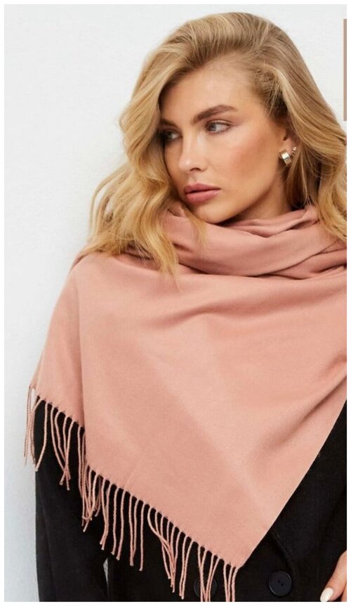 Палантин Cashmere, кашемир, с бахромой, 180х70 см, розовый