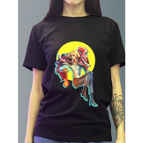 фото Футболка женская черная из хлопка с dtf рисунком sun howl's moving castlel аниме - 1157 будь на стиле