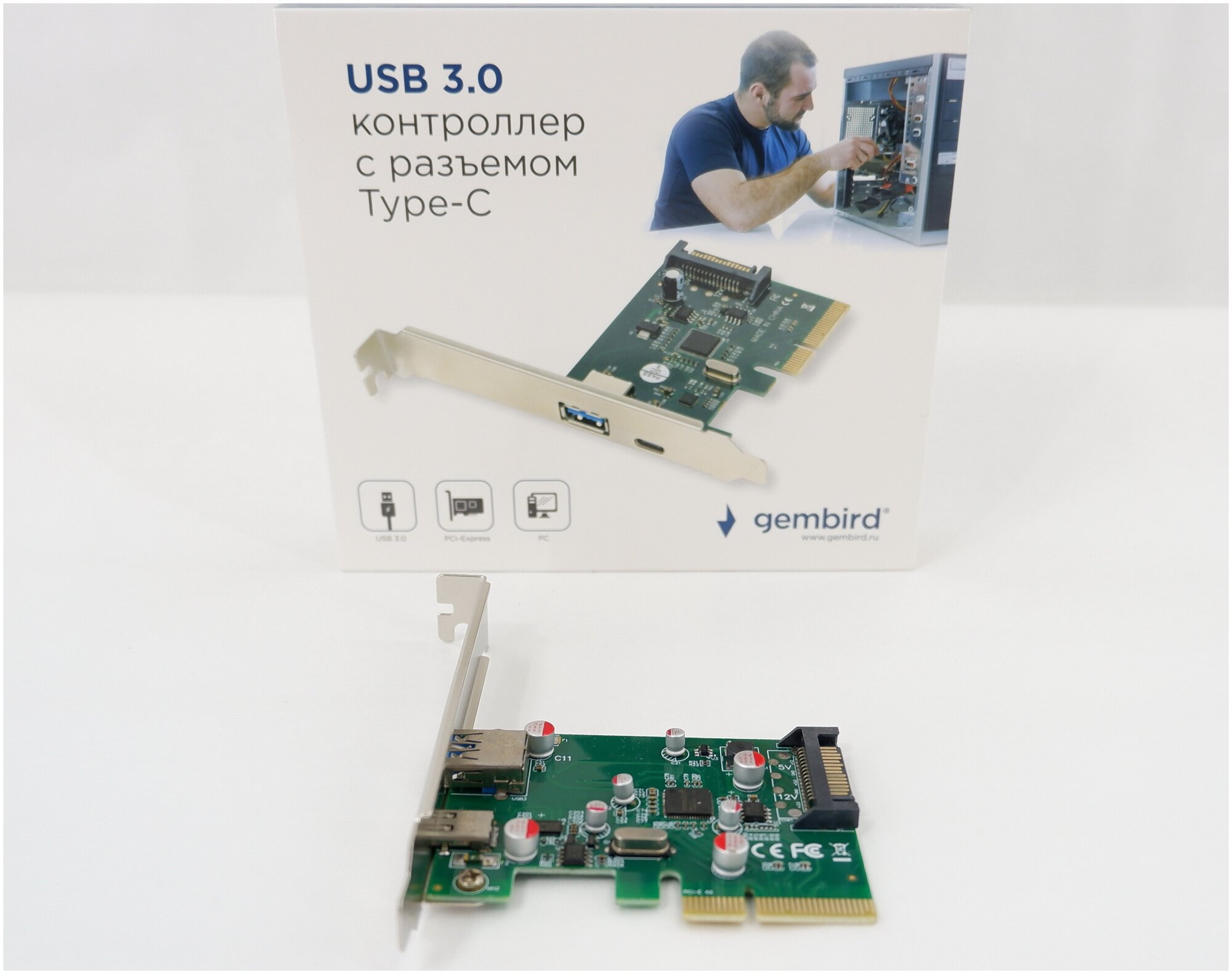 Контроллер USB31 Gembird SPCR-02 PCI-Express на USB Type-C + USB Af 30 внешние чипсет Asmedia ASM1142