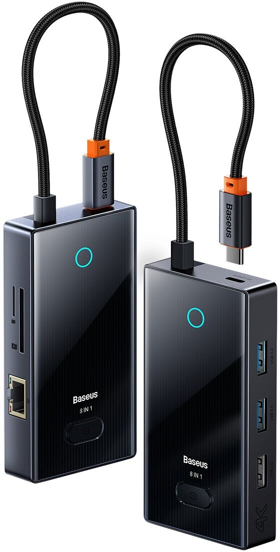 Хаб Baseus PioneerJoy 8-Port Type-C HUB Adapter (Type-C - HDMI4K@60Hz*1+USB3.0*2+USB2.0*1+PD*1+RJ45*1+SD/TF*1) Серый (WKYY030313)