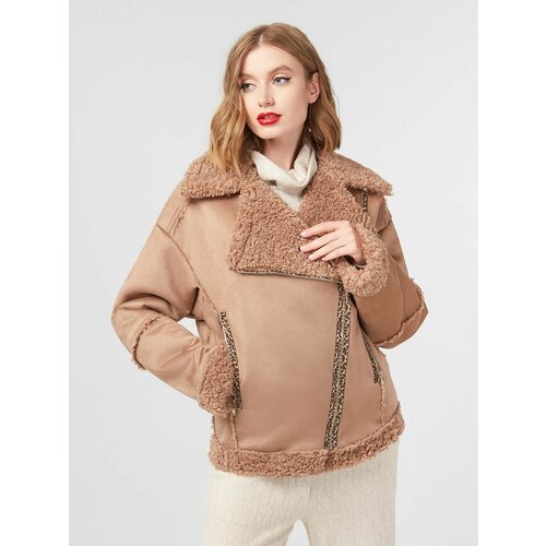 фото Куртка lo, искусственный мех, средней длины, силуэт прямой, карманы, размер 42, коричневый