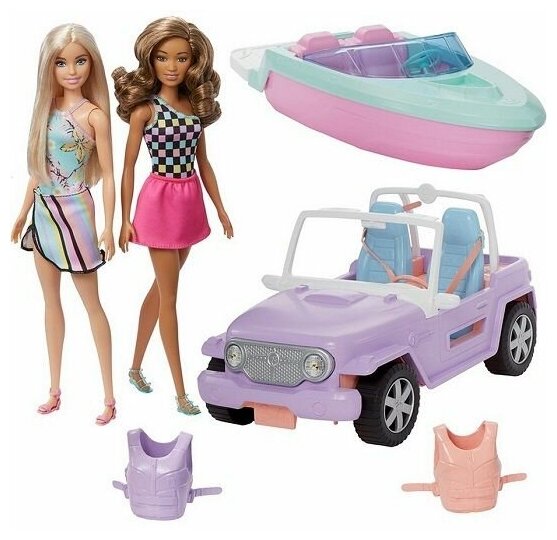 Набор игровой Барби , Малибу и Бруклин с машиной и лодкой .