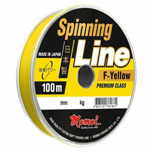 монофильная леска для рыбалки momoi spinning line f yellow 0 18 мм 4 0 кг 100 м флуоресцентная 3 штуки Монофильная леска для рыбалки Momoi Spinning Line F-Yellow 0,40 мм, 16,0 кг, 100 м, флуоресцентная, 3 штуки