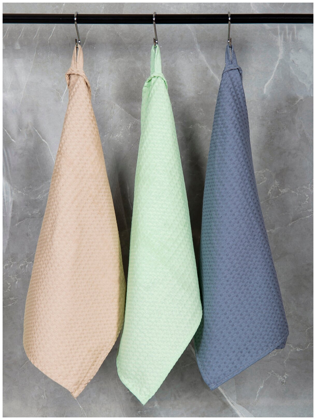 фото Набор из 3-х полотенец кухонных вафельных однотонных , 45х60