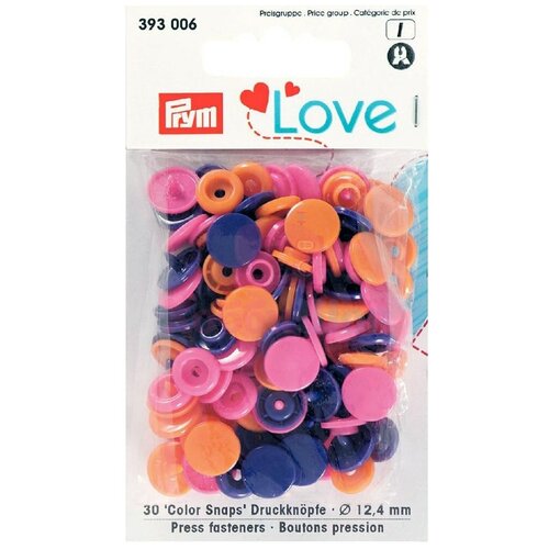 Кнопки Prym Кнопки непришивные Love - Color Snaps (3930**) 12 мм, 30 шт., оранжевый/ярко-розовый/фиолетовый 393081 серия prym love кнопки color snaps цветок 13 6мм prym