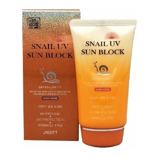 Jigott snail uv sun block Солнцезащитный крем с улиточным муцином SPF50+/PA+++