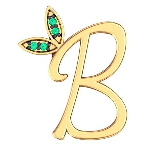 фото Pokrovsky золотая подвеска буква "в" с зелеными фианитами 0400633-00440