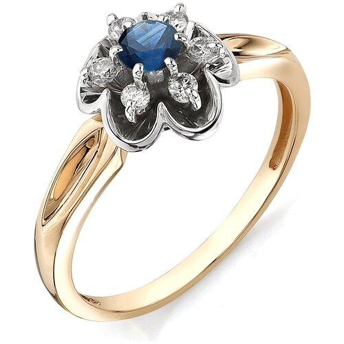 фото Алькор кольцо цветок с бриллиантами, сапфиром из красного золота 11050-102, размер 18.5