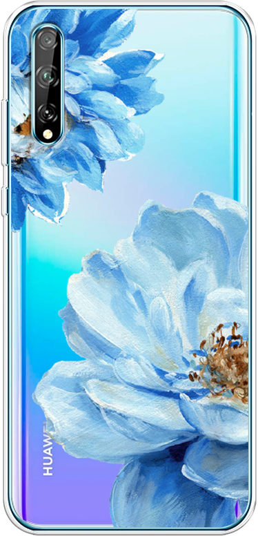 Силиконовый чехол на Huawei Y8p/P Smart S / Хуавей Y8p/P Smart S Голубые клематисы, прозрачный