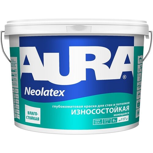 Краска водно-дисперсионная Aura Neolatex для детской влагостойкая моющаяся глубокоматовая белый 9 л 9 кг краска водно дисперсионная основит studio prime i для детской влагостойкая моющаяся полуматовая белый 2 7 л 5 кг