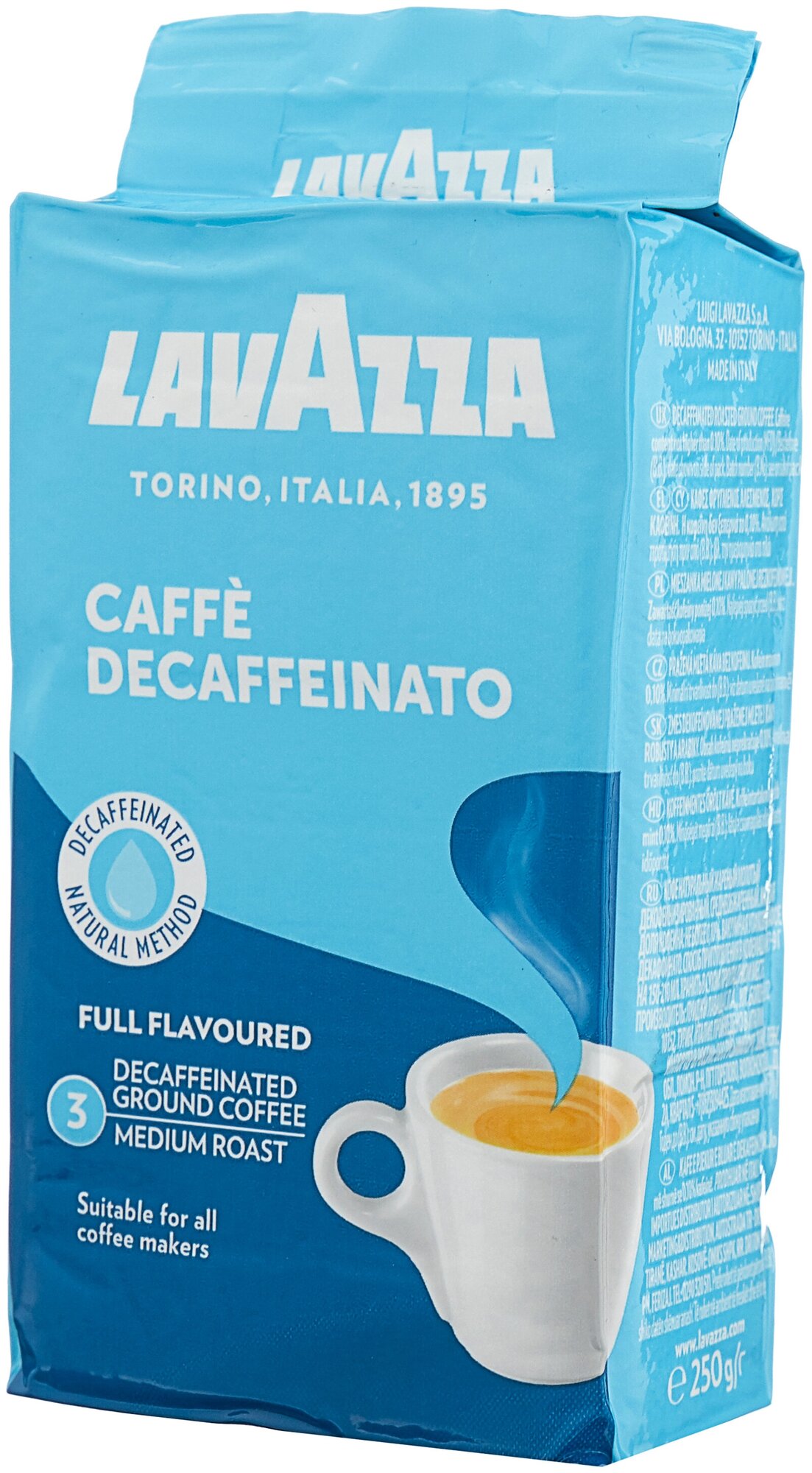 Кофе молотый Lavazza Caffe Decaffeinato (без кофеина) в/у, 6x250г - фотография № 3