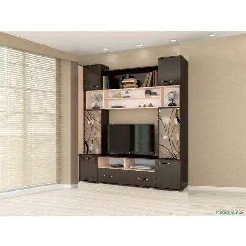 Гостиная Оскар-18 ОГЦС-1 Венге Цаво Дуб молочный ЛДСП с открытыми и закрытыми полками ящиком нишей под ТВ 1900х2100х430 тэкс 19760₽